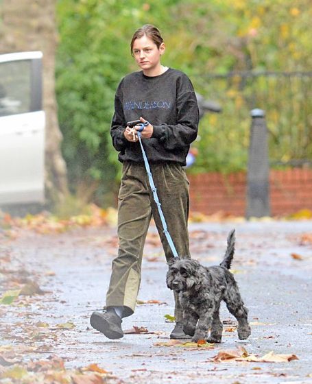 Emma Corrin with her pet dog Spence.